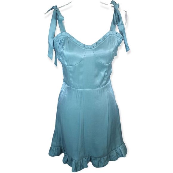 FOREVER 21 SATIN LIKE BLUE MINI DRESS SZ.L EUC - Picture 3 of 10